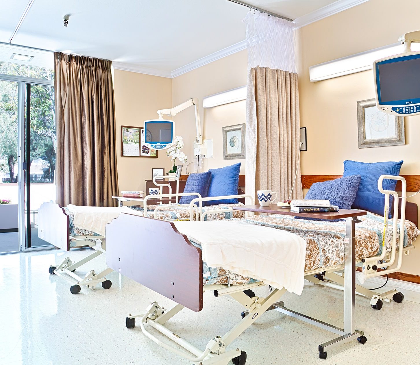 patients bedroom with two beds